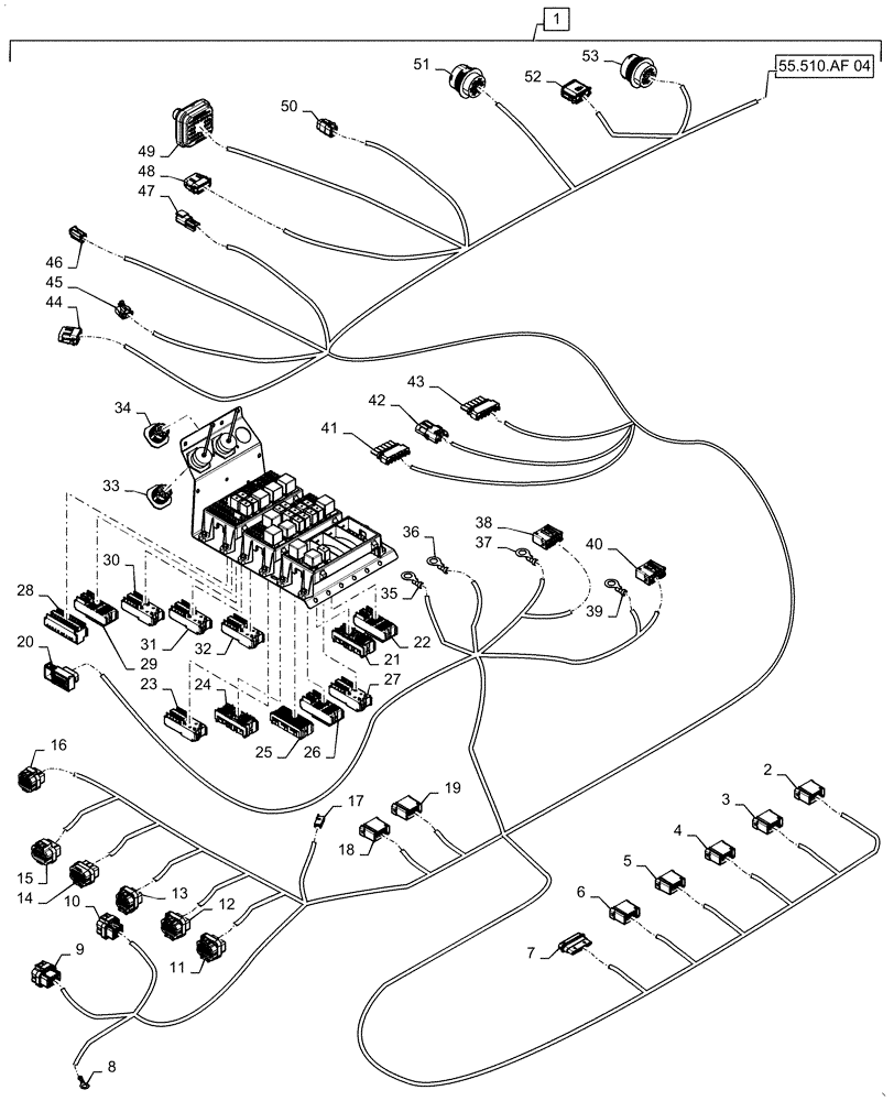 Схема запчастей Case IH QUADTRAC 540 - (55.510.AF[03]) - CAB MAIN WIRE HARNESS, BSN ZFF308000 (55) - ELECTRICAL SYSTEMS