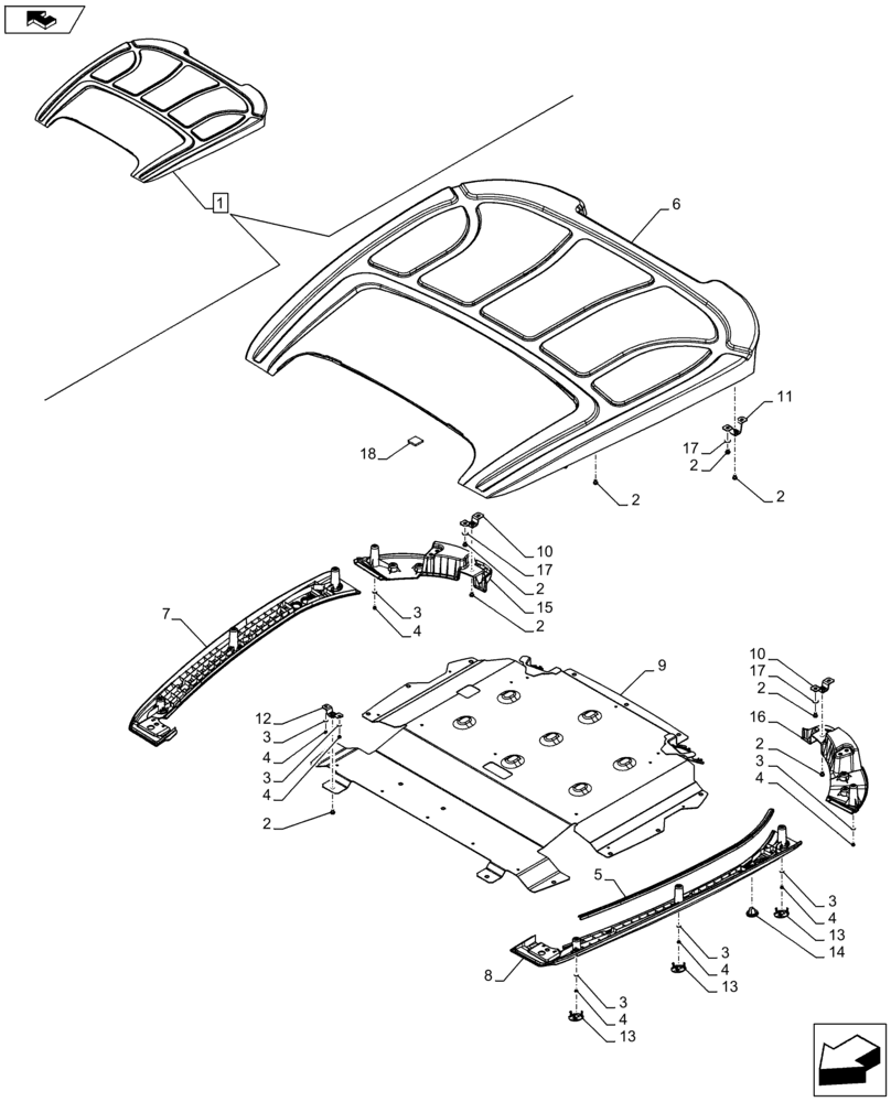 Схема запчастей Case IH FARMALL 115C - (90.150.BG[14]) - VAR - 743573, 744588 - CAB ROOF - NA - END YR 09-OCT-2012 (90) - PLATFORM, CAB, BODYWORK AND DECALS