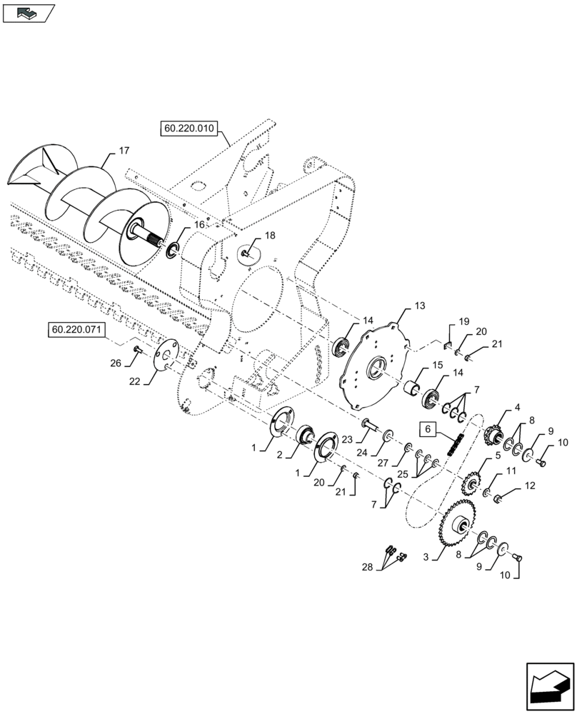 Схема запчастей Case IH LB334P - (60.220.051) - PICK-UP, AUGER TRANSMISSION, LH - D085 (60) - PRODUCT FEEDING