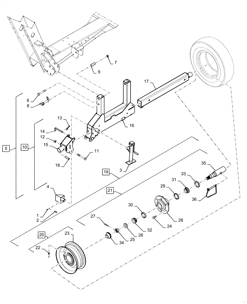 Схема запчастей Case IH DH303 - (44.530.AA[01]) - AXLE, 2-WHEEL TRANSPORT ASSY (44) - WHEELS