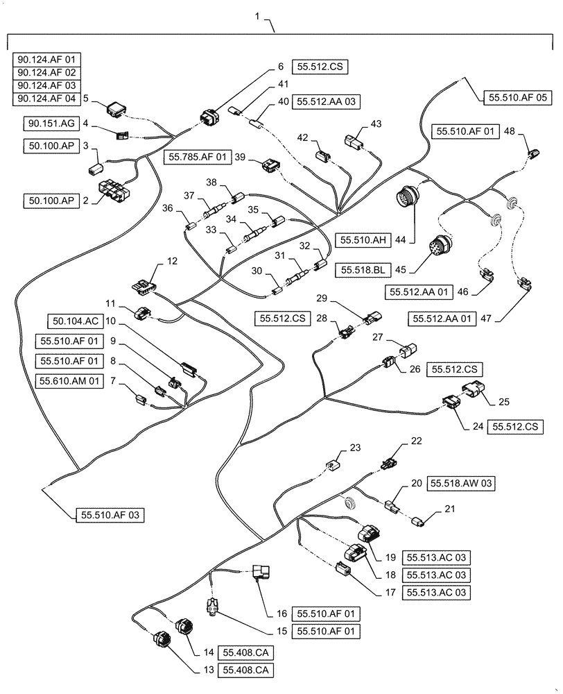 Схема запчастей Case IH STEIGER 540 - (55.510.AF[04]) - CAB MAIN WIRE HARNESS, BSN ZFF308000 (55) - ELECTRICAL SYSTEMS