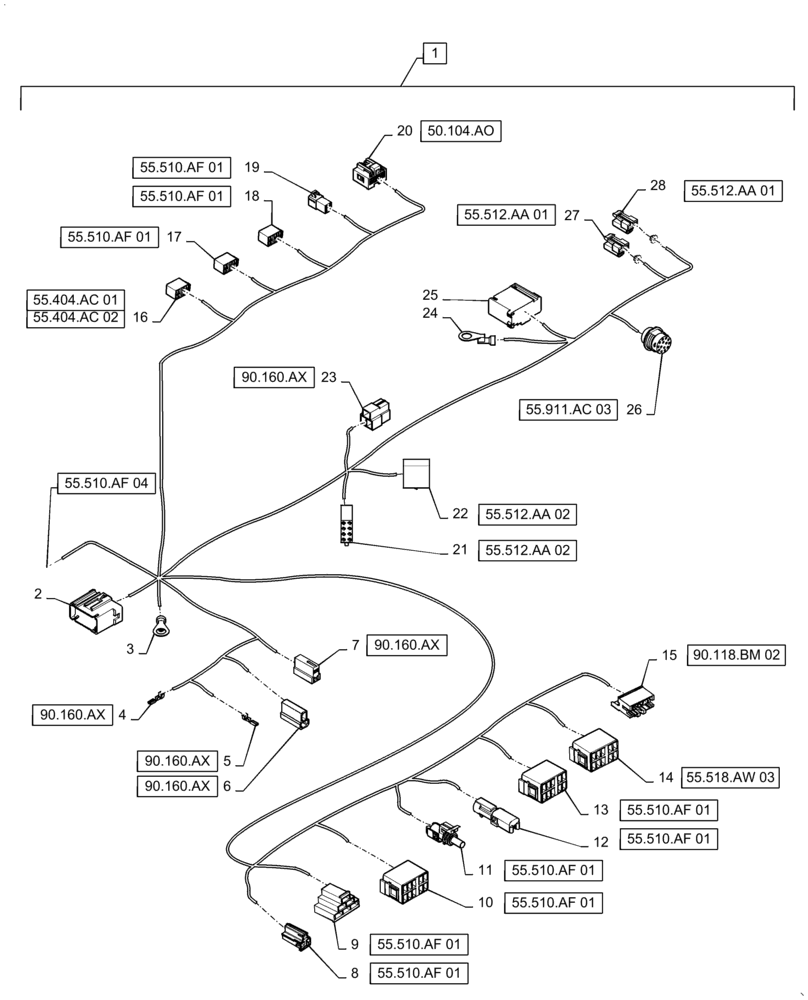 Схема запчастей Case IH QUADTRAC 580 - (55.510.AF[05]) - CAB MAIN WIRE HARNESS, BSN ZFF308000 (55) - ELECTRICAL SYSTEMS