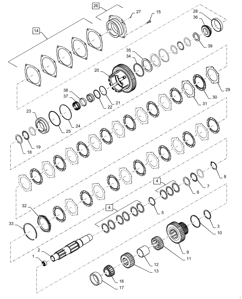 Схема запчастей Case IH MAGNUM 340 - (21.155.AN[05]) - VAR - 429330, 429331, 429332, 429333 - POWERSHIFT - RANGE TRANSMISSION, COUNTERSHAFT (21) - TRANSMISSION