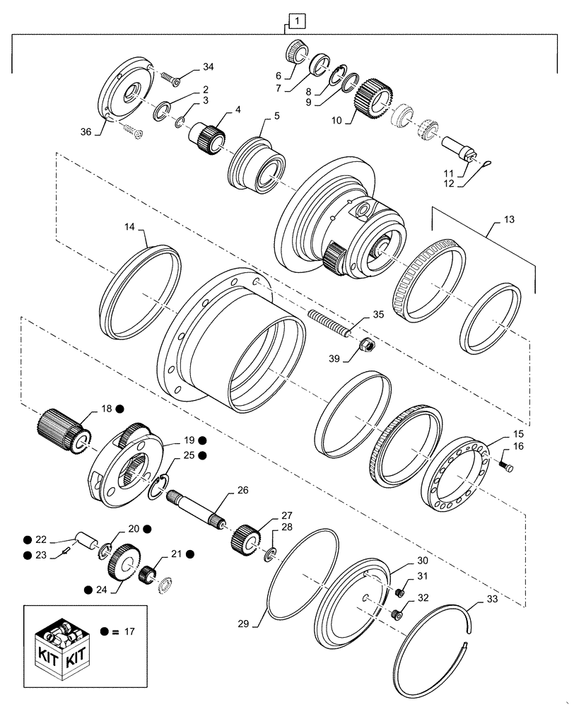 Схема запчастей Case IH PATRIOT 4440 - (29.200.AQ[03]) - REAR PLANETARY HUB, 28:1 RATIO, BSN YGT044001 (29) - HYDROSTATIC DRIVE