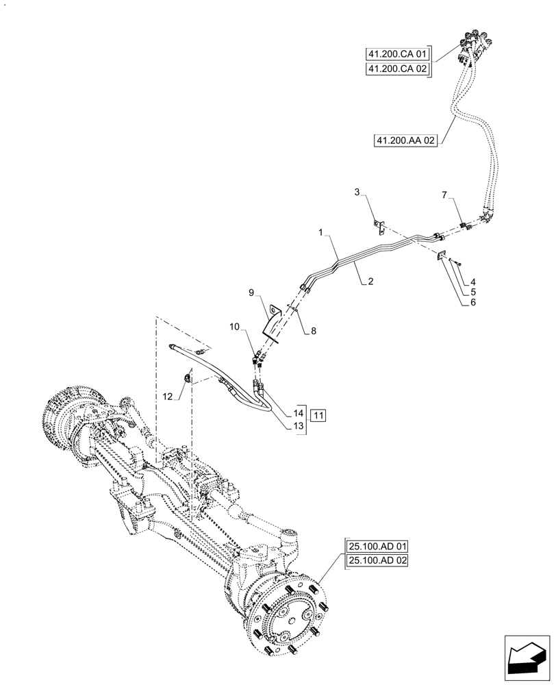 Схема запчастей Case IH FARMALL 120A - (41.216.AV[03]) - VAR - 330059, 330061 - HYDRAULIC STEERING, CYLINDER, LINES, POWERSHUTTLE, 4WD (41) - STEERING