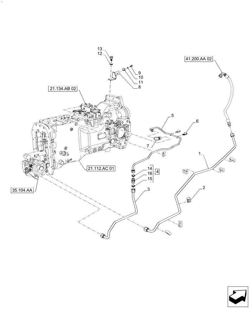 Схема запчастей Case IH FARMALL 120A - (41.200.AO[02]) - VAR - 330059, 330061 - TUBE, STEERING ASSY, POWERSHUTTLE (41) - STEERING