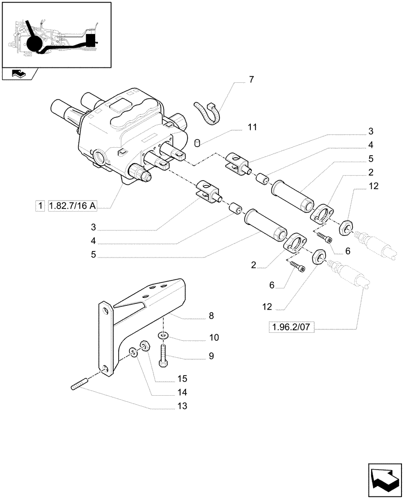 Схема запчастей Case IH FARMALL 85U - (1.82.7/16[01A]) - TWO MID-MOUNT VALVES FOR REAR "BOSCH" CONTROL VALVES (VAR.330386-333386) - D7237 (07) - HYDRAULIC SYSTEM