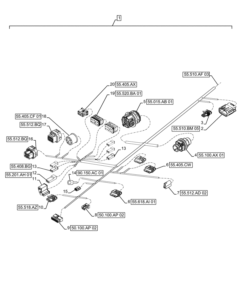 Схема запчастей Case IH FARMALL 110A - (55.510.AF[02]) - VAR - 391610 - MAIN HARNESS, CAB, PART I (55) - ELECTRICAL SYSTEMS