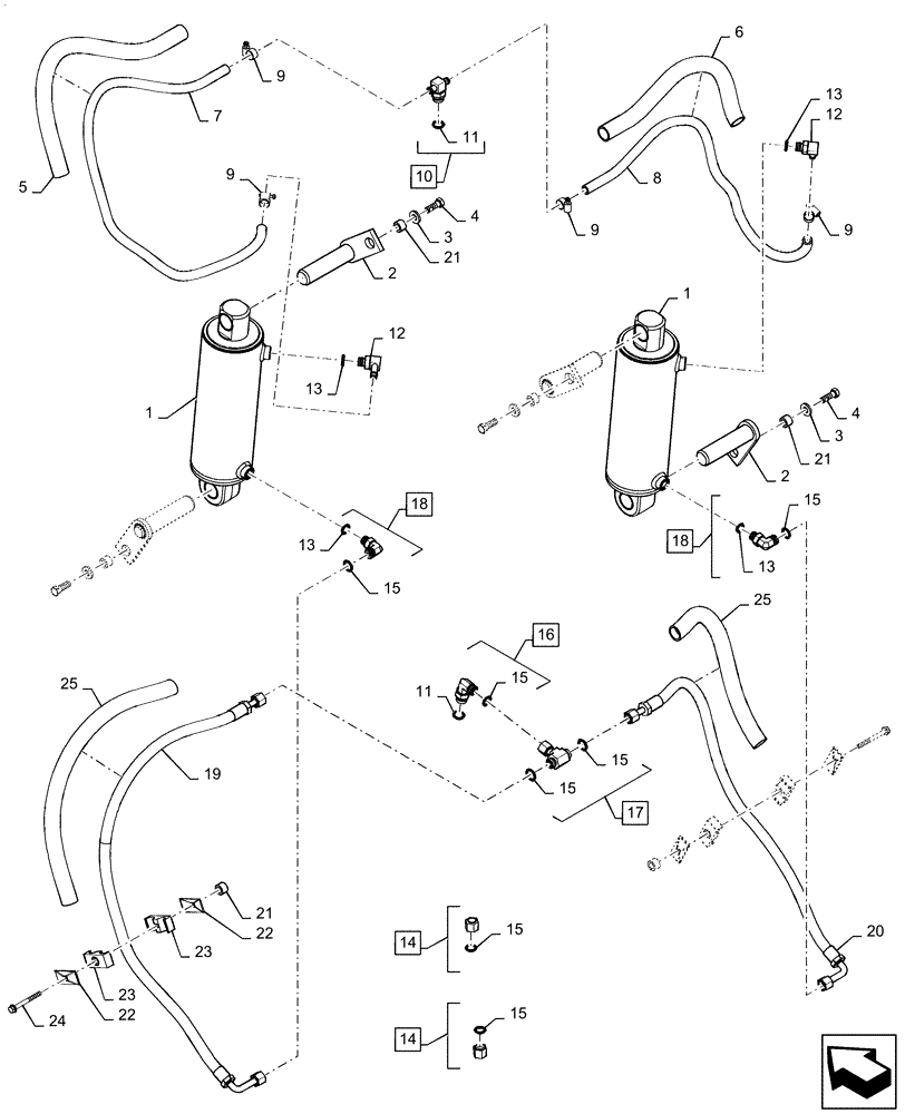 Схема запчастей Case IH MAGNUM 340 - (35.116.AL[03]) - REAR HITCH - LIFT CYLINDER PLUMBING 115MM (35) - HYDRAULIC SYSTEMS