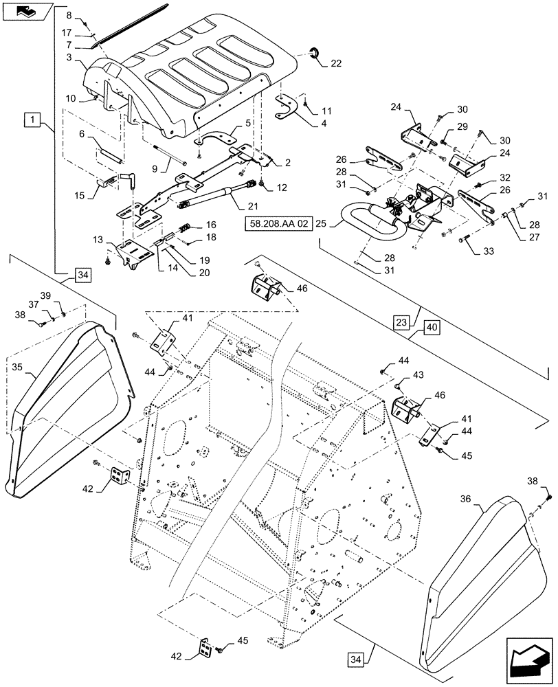 Схема запчастей Case IH 4406-30 - (58.208.AA[01]) - HOOD, ASSY, INNER (58) - ATTACHMENTS/HEADERS