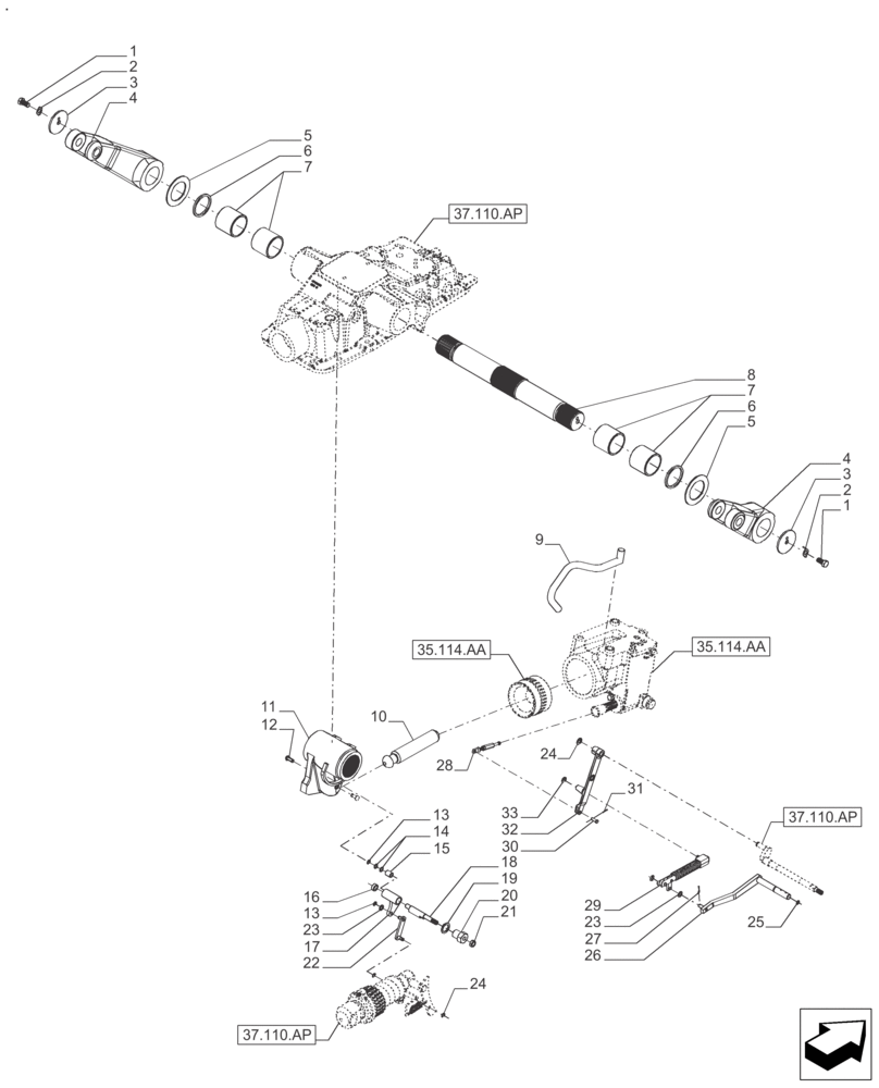 Схема запчастей Case IH FARMALL 130A - (37.110.AE) - VAR - 336784, 339784, 390344 - HYDRAULIC, LIFT ARM (37) - HITCHES, DRAWBARS & IMPLEMENT COUPLINGS