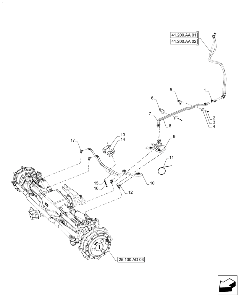 Схема запчастей Case IH FARMALL 130A - (41.200.AO[03]) - VAR - 390340, 330059, 330061 - FRONT, STEERING LINE, 4WD, HEAVY DUTY (41) - STEERING