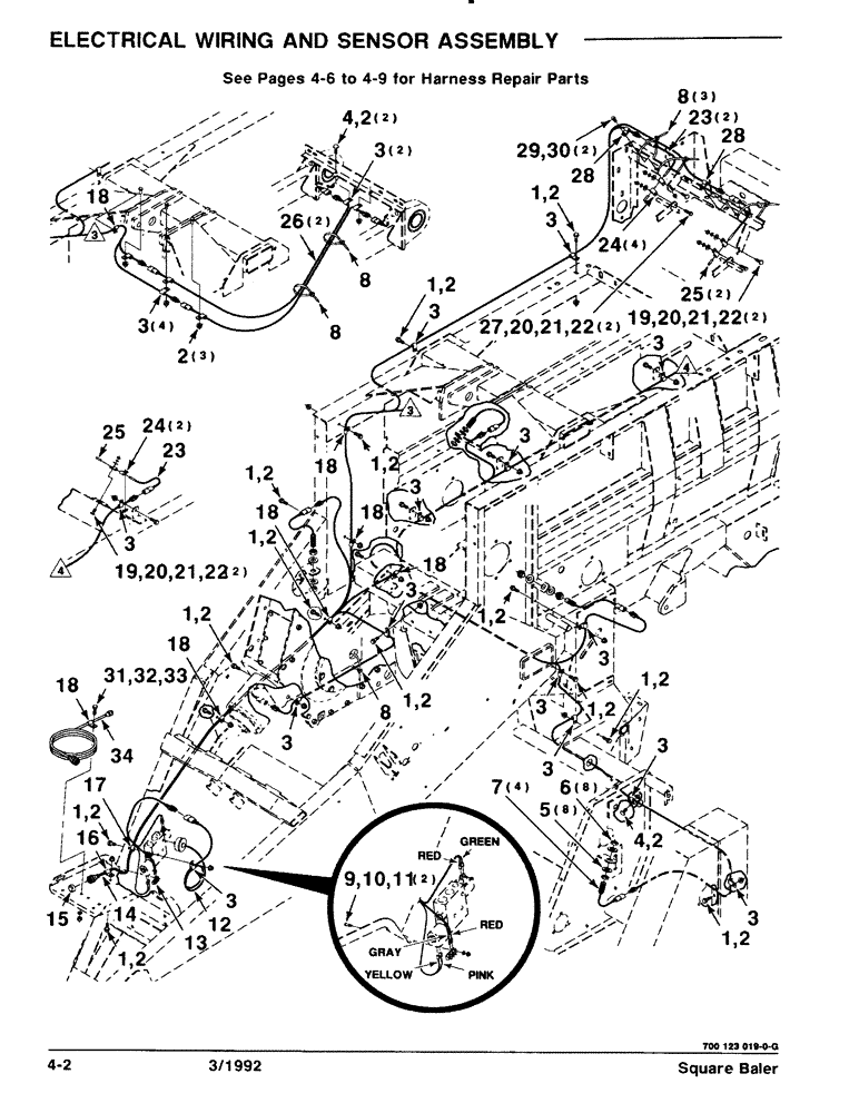 Схема запчастей Case IH 8570 - (4-02) - ELECTRICAL WIRING AND SENSOR ASSEMBLY (06) - ELECTRICAL