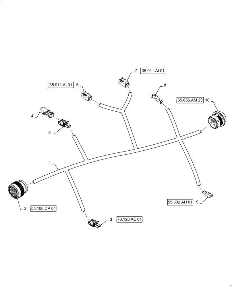 Схема запчастей Case IH PATRIOT 4440 - (55.036.AI[01]) - HYDRAULIC CONTROL HARNESS, FRAME (55) - ELECTRICAL SYSTEMS