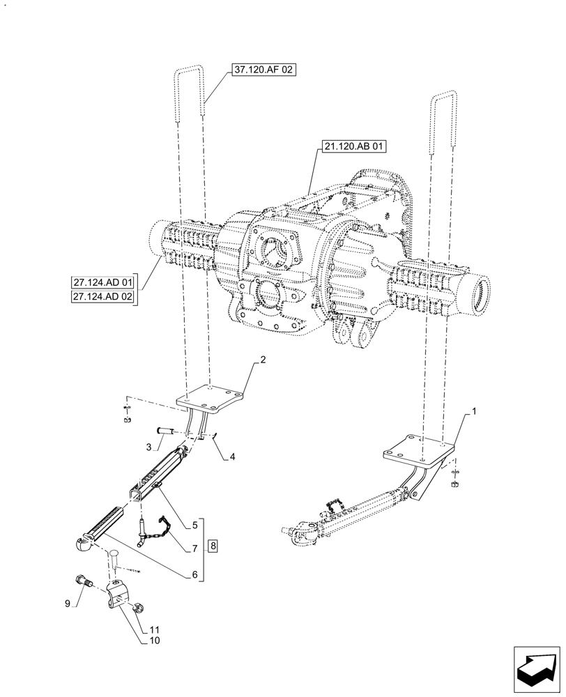 Схема запчастей Case IH FARMALL 130A - (37.120.AF[01]) - VAR - 336784, 339784, 390344 - STABILIZER (37) - HITCHES, DRAWBARS & IMPLEMENT COUPLINGS