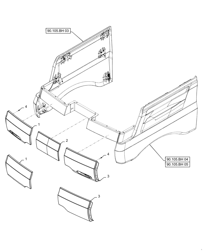 Схема запчастей Case IH 7240 - (90.105.CL) - TRIM PANEL, REAR (90) - PLATFORM, CAB, BODYWORK AND DECALS