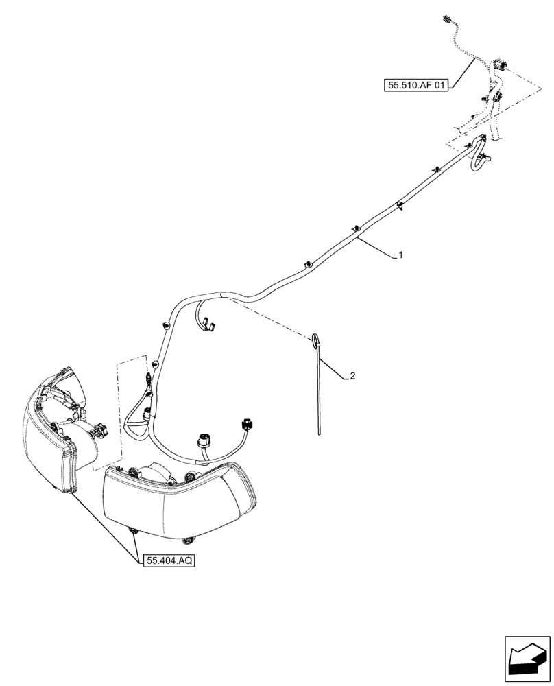 Схема запчастей Case IH FARMALL 130A - (55.511.AB[01]) - VAR - 391610, 393315 - HEADLAMP, WIRE HARNESS (55) - ELECTRICAL SYSTEMS