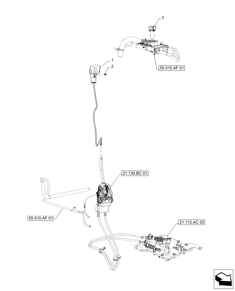 Схема запчастей Case IH FARMALL 110A - (21.130.BC[02]) - VAR - 330061 - TRANSMISSION, CONTROL LEVER, DUAL POWER (21) - TRANSMISSION