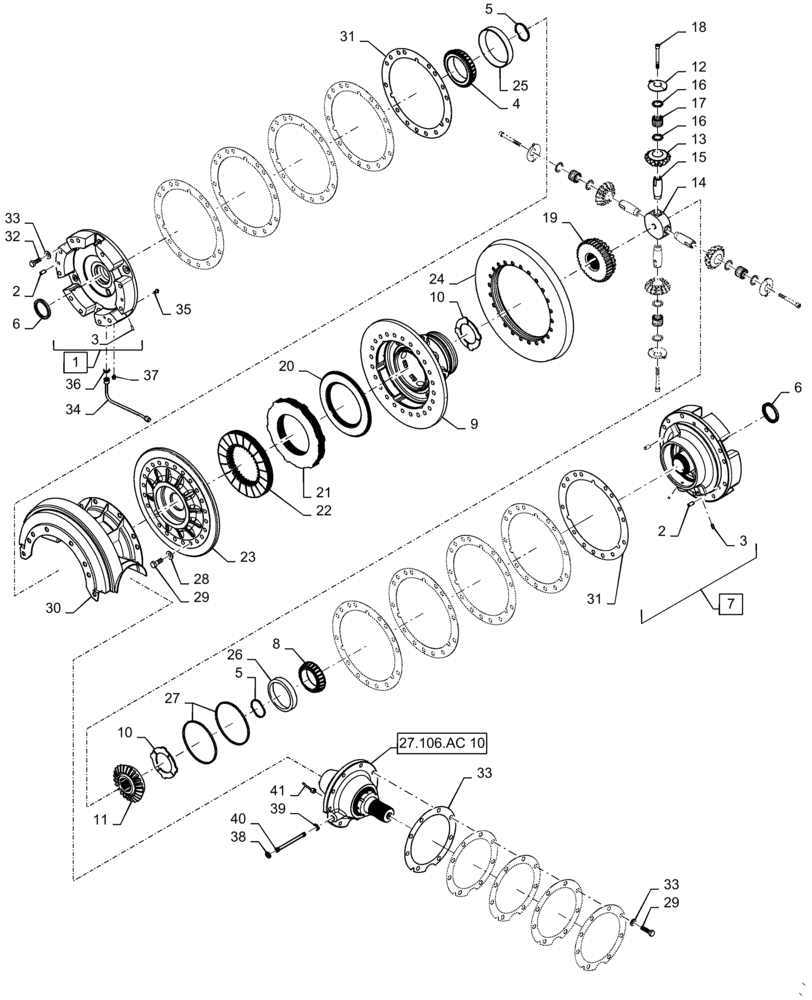 Схема запчастей Case IH MAGNUM 340 - (27.106.AC[10]) - VAR - 429334, 429335 - CVT - TRANSMISSION DIFFERENTIAL HD (27) - REAR AXLE SYSTEM