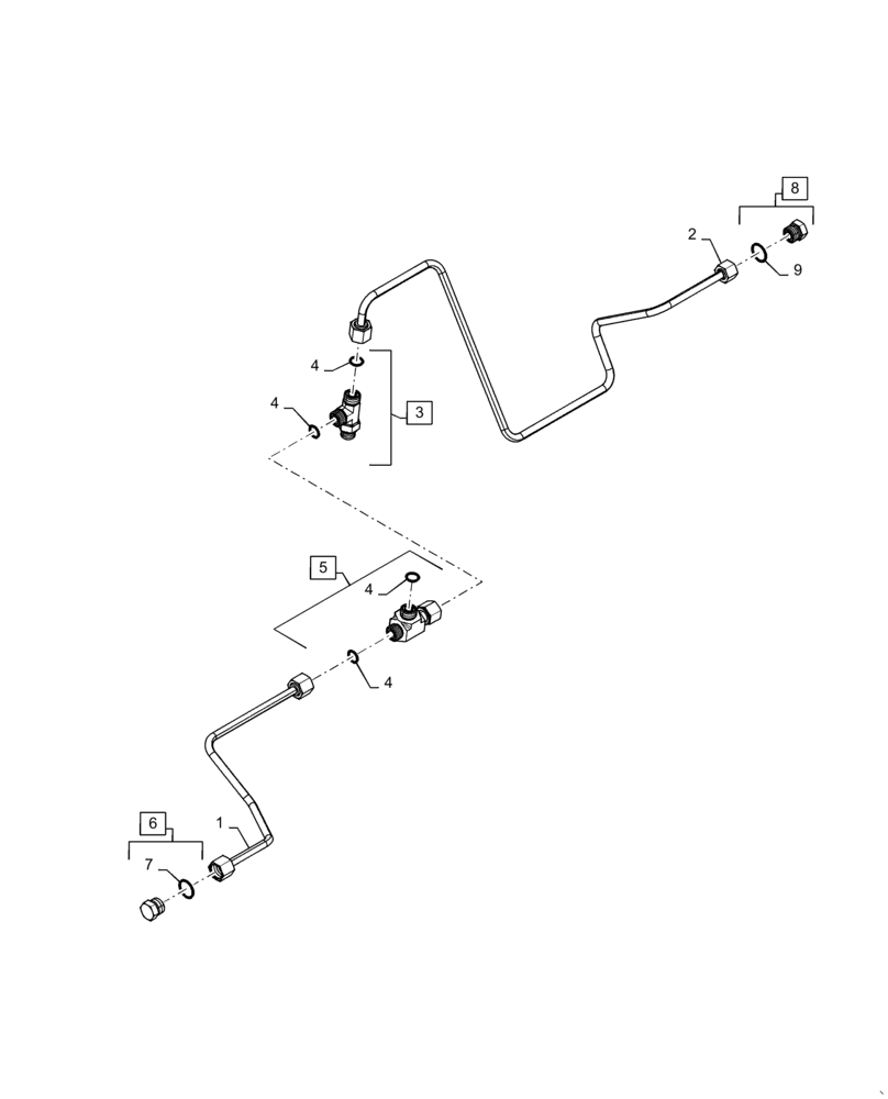 Схема запчастей Case IH MAGNUM 310 - (48.134.AE[01]) - CENTER AXLE, TRACK TENSIONER TUBES (48) - TRACKS & TRACK SUSPENSION