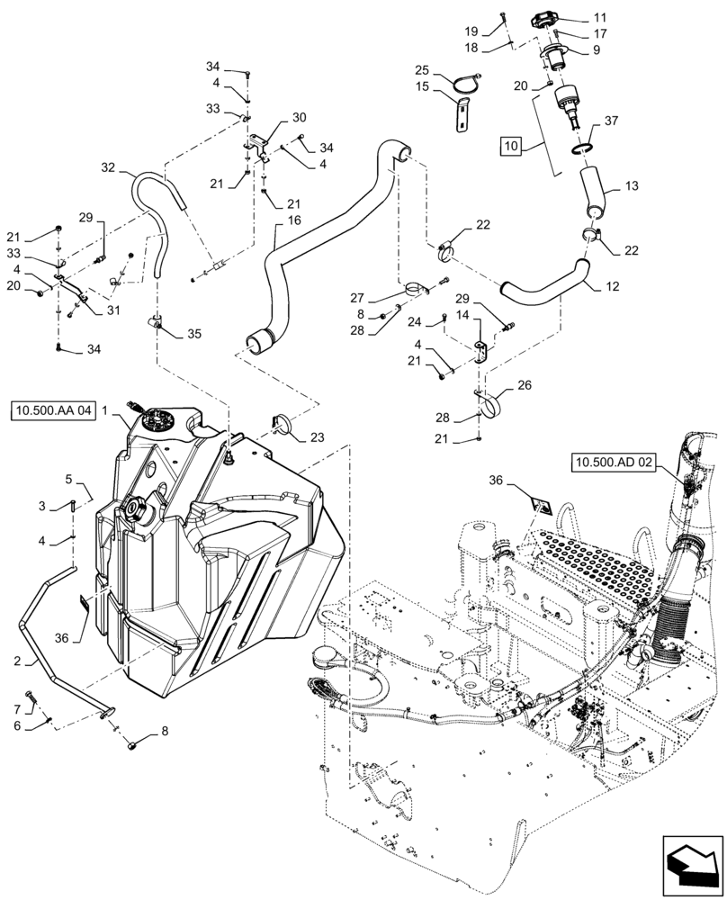 Схема запчастей Case IH STEIGER 620 - (10.500.AA[03]) - DEF/ADBLUE TANK LINES, BTW ZEF303001 - ZFF304109 (10) - ENGINE