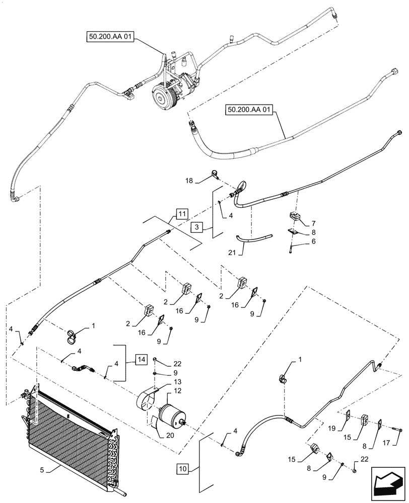 Схема запчастей Case IH MAGNUM 3154 - (50.200.AK[01]) - AIR CONDITIONING, CONDENSER (50) - CAB CLIMATE CONTROL