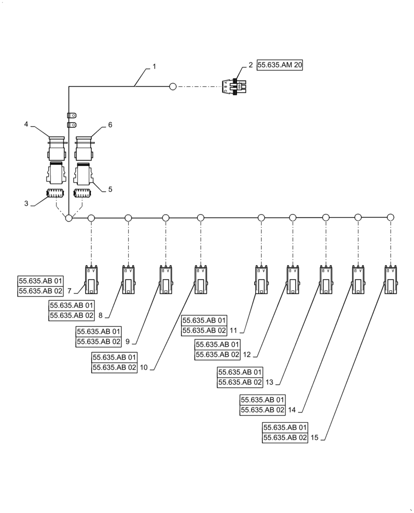 Схема запчастей Case IH PATRIOT 3340 - (55.635.AM[24]) - AIM COMMAND, 120, 7 SECTION, OUTER HARNESS, 9 NOZZLE (55) - ELECTRICAL SYSTEMS