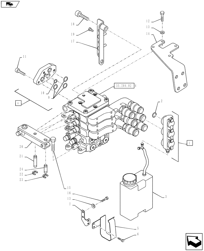 Схема запчастей Case IH PUMA 145 - (35.204.01) - VAR - 396844 - MECHANICAL REAR REMOTE CONTROL VALVES - MOUNTING & ATTACHMENTS - 3 VALVE (35) - HYDRAULIC SYSTEMS