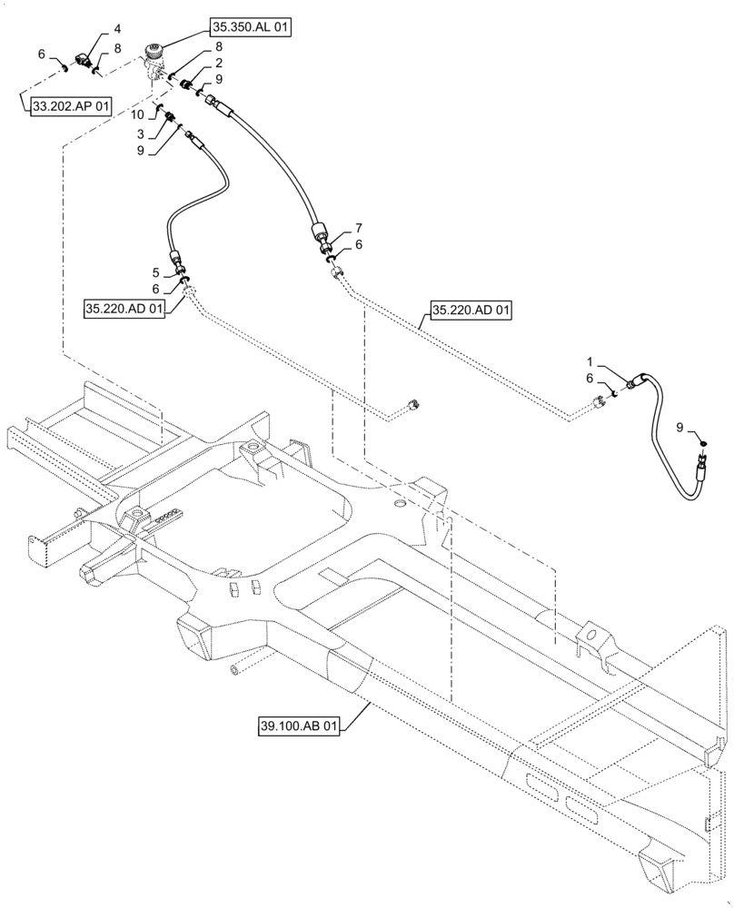 Схема запчастей Case IH PATRIOT 4440 - (33.202.AP[03]) - BRAKE PEDAL HYDRAULIC LINES, BSN YGT044001 (33) - BRAKES & CONTROLS