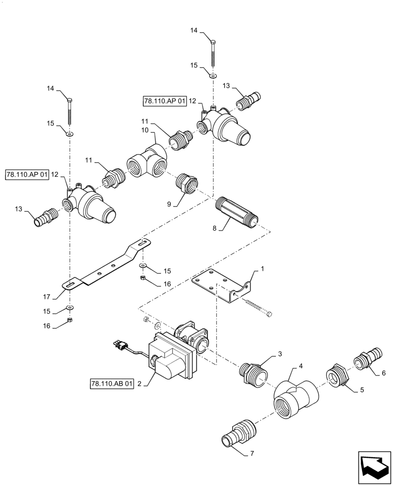 Схема запчастей Case IH PATRIOT 4440 - (78.110.AB[07]) - INNER SECTION VALVE GROUP, 5 SECTION, 90 BOOM, RH, BSN YGT042519 (78) - SPRAYING