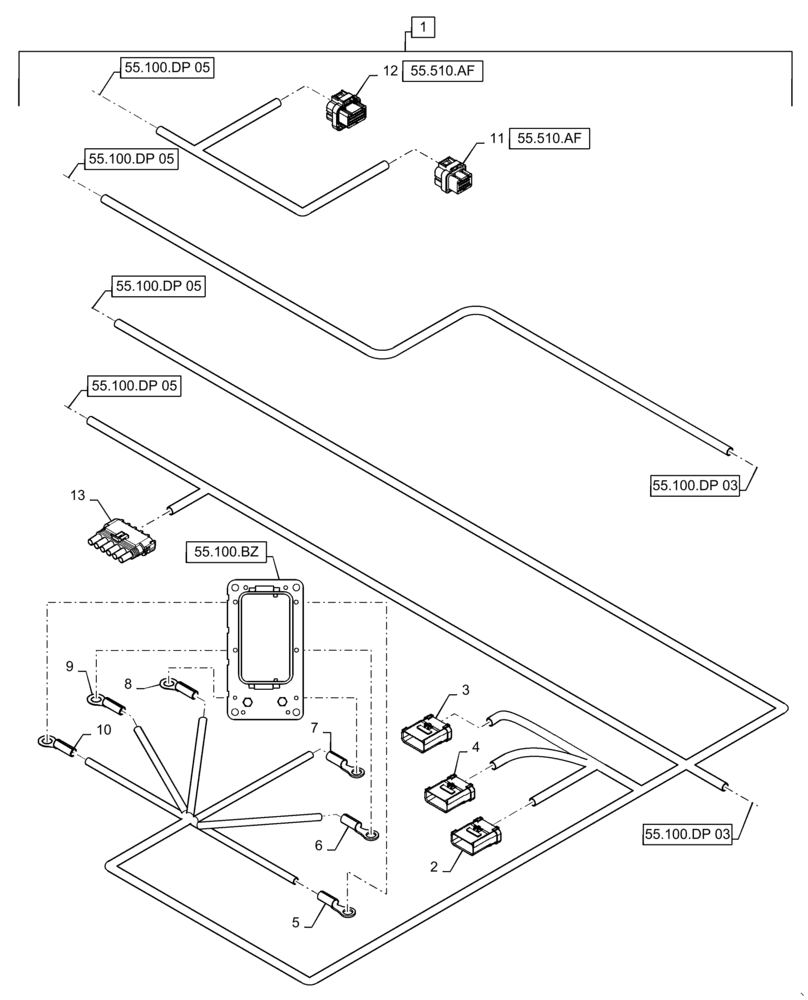 Схема запчастей Case IH WD1504 - (55.100.DP[04]) - WIRE HARNESS & CONNECTOR, DRAPER, CD4 (CONT.) (55) - ELECTRICAL SYSTEMS