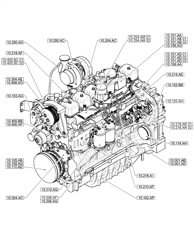Схема запчастей Case IH F4CE0654B B601 - (10.000.00) - PICTORIAL INDEX - ENGINE (10) - ENGINE