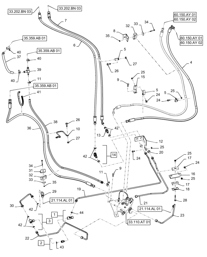 Схема запчастей Case IH 5140 - (33.202.AP[02]) - BRAKE LINE, SERVICE, ASN YEG012701 (33) - BRAKES & CONTROLS