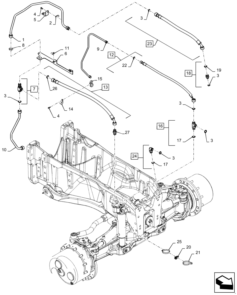 Схема запчастей Case IH MAGNUM 380 - (25.122.AD[04]) - VAR- 429199 - FRONT AXLE, SUSPENSION CYLINDER, HYDR LINES - CL 5 (25) - FRONT AXLE SYSTEM