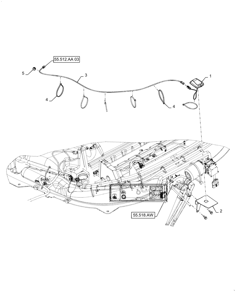 Схема запчастей Case IH 5140 - (55.512.AA[04]) - VAR - 425377 - ANTENNA, SATELLITE (55) - ELECTRICAL SYSTEMS