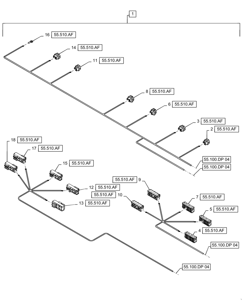 Схема запчастей Case IH WD1504 - (55.100.DP[05]) - WIRE HARNESS & CONNECTOR, DRAPER, CD4 (CONT.) (55) - ELECTRICAL SYSTEMS