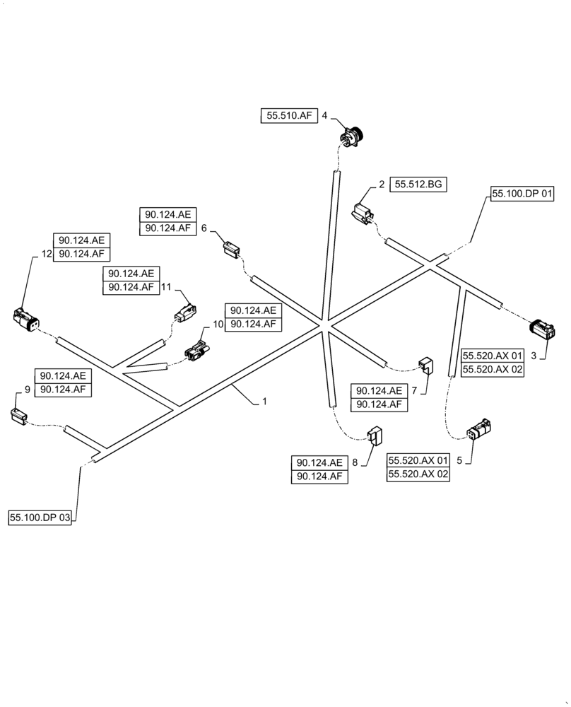 Схема запчастей Case IH WD1504 - (55.100.DP[02]) - WIRE HARNESS & CONNECTOR, DRAPER, CD4 (CONT.) (55) - ELECTRICAL SYSTEMS