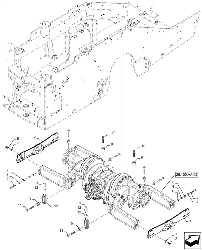 Схема запчастей Case IH QUADTRAC 620 - (25.100.AA[01]) - FRONT AXLE MOUNTING (25) - FRONT AXLE SYSTEM