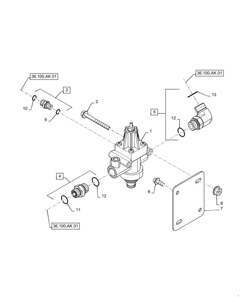 Схема запчастей Case IH 7240 - (36.100.AK[07]) - VAR - 722525 - PRESSURE RELIEF VALVE, AIR COMPRESSOR AND RESERVOIR (36) - PNEUMATIC SYSTEM