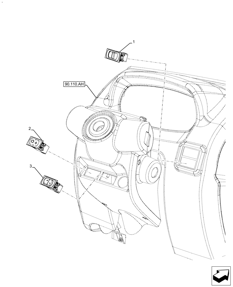 Схема запчастей Case IH FARMALL 130A - (55.520.BA[02]) - VAR - 393315 - MULTIFUNCTION SWITCH, W/O CAB (55) - ELECTRICAL SYSTEMS