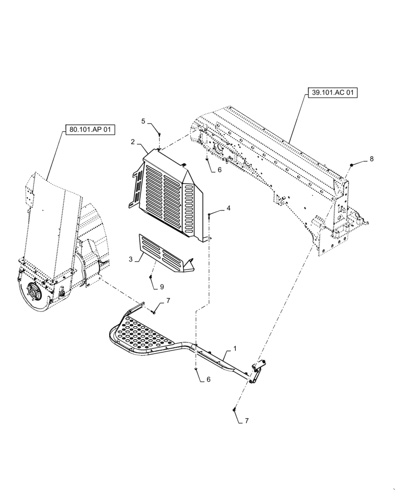 Схема запчастей Case IH 7240 - (90.116.AA[04]) - VAR - 425399, 425273, 425272 - SHIELD, LOWER, RH (90) - PLATFORM, CAB, BODYWORK AND DECALS