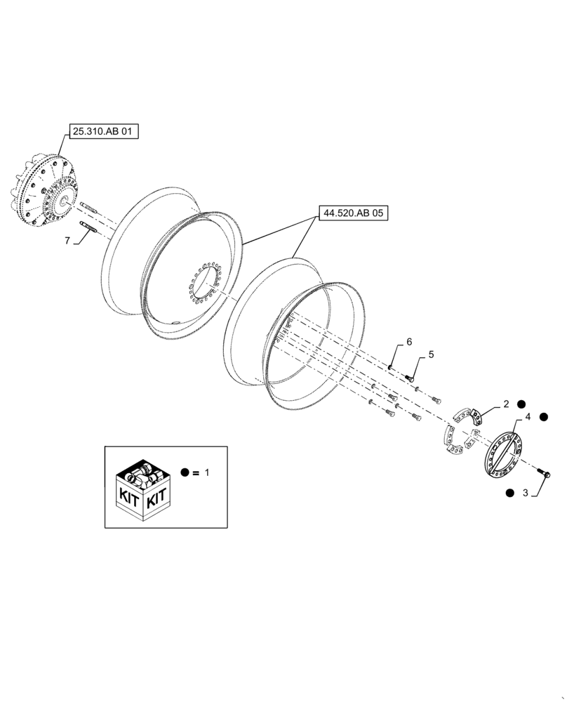 Схема запчастей Case IH 7230 - (44.520.AB[04]) - VAR - 830016, 830019, 830052, 830078, 830140, 830142, 830148 - DUAL, WHEEL (44) - WHEELS