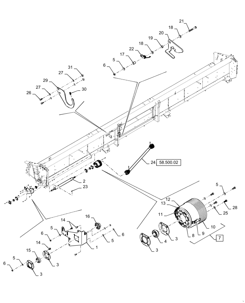 Схема запчастей Case IH 3020-30 - (58.500.01) - MAIN SHAFT, SINGLE DRIVE (58) - ATTACHMENTS/HEADERS