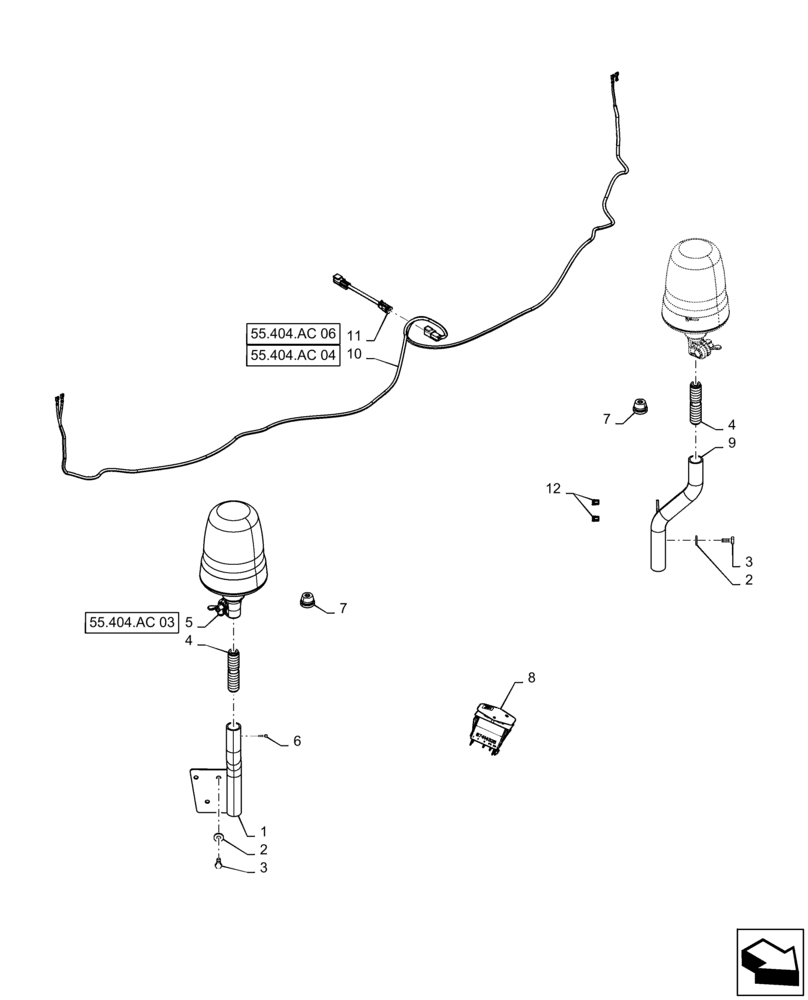 Схема запчастей Case IH PATRIOT 3240 - (55.404.AC[02]) - DUAL BEACON ASSEMBLY (55) - ELECTRICAL SYSTEMS