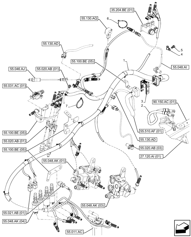 Схема запчастей Case IH FARMALL 105C - (55.100.BE[01]) - VAR - 337323, 743560 - TRANSMISSION, HARNESS (55) - ELECTRICAL SYSTEMS