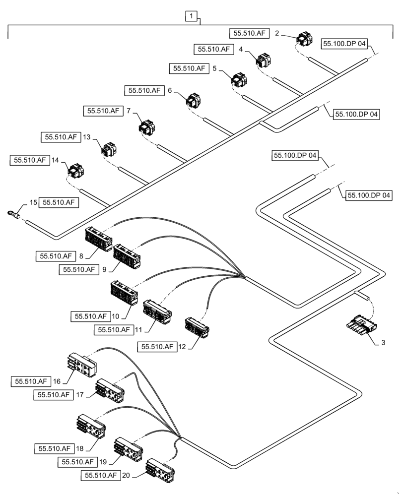 Схема запчастей Case IH WD2104 - (55.100.DP[05]) - WIRE HARNESS & CONNECTOR, DRAPER, CD6 (CONT.) (55) - ELECTRICAL SYSTEMS