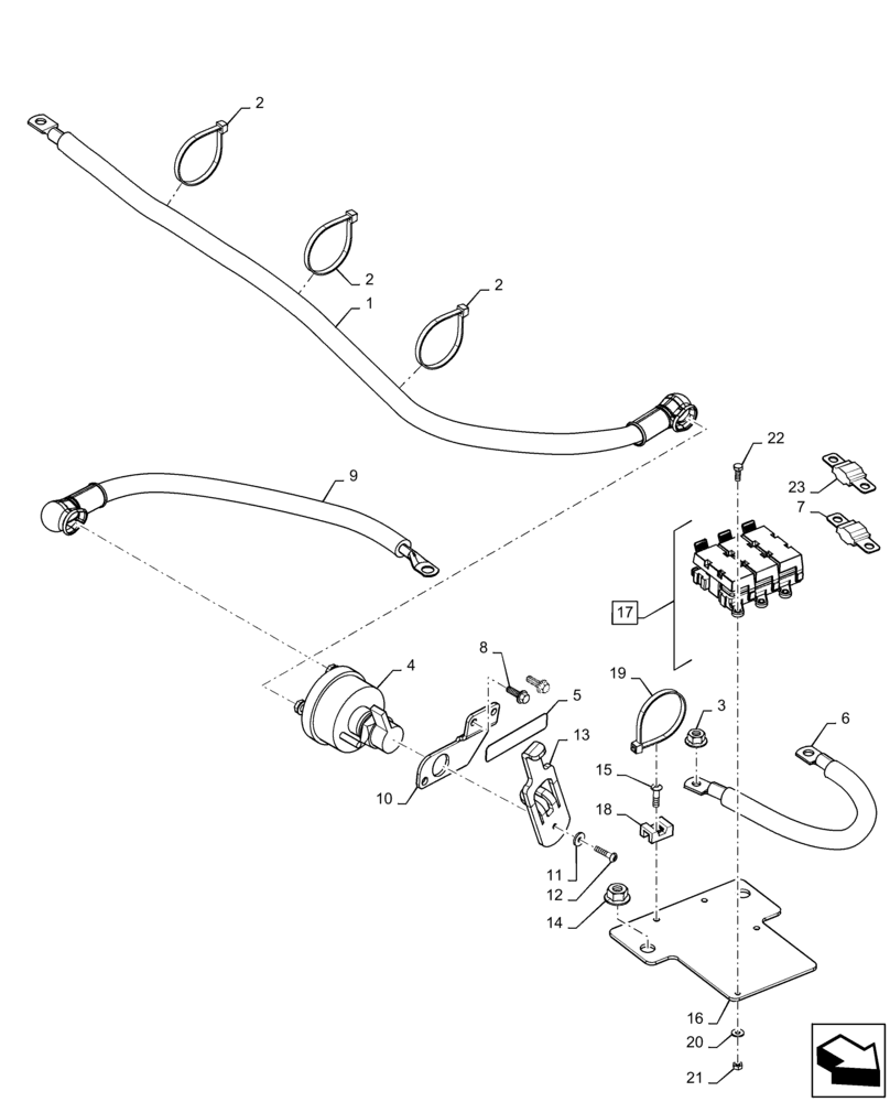 Схема запчастей Case IH MAGNUM 340 - (55.302.AI[02]) - BATTERY DISCONNECT SWITCH, CABLES, AND FUSE HOLDER (55) - ELECTRICAL SYSTEMS