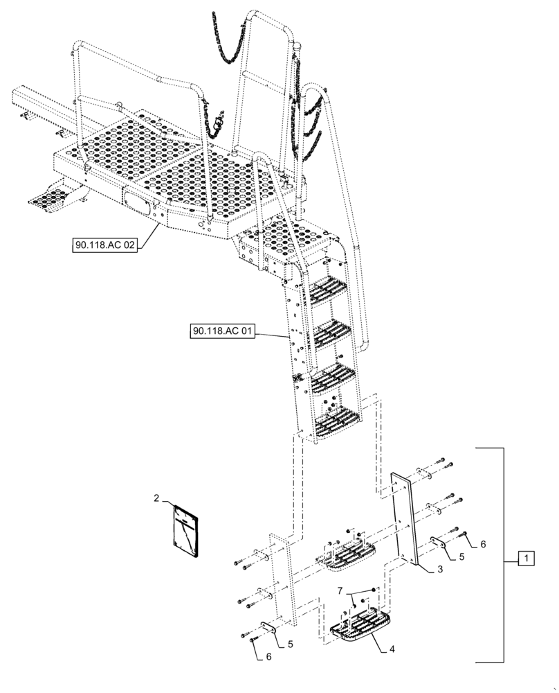 Схема запчастей Case IH 7240 - (90.118.AC[05]) - VAR - 830028, 830153 - PLATFORM, LADDER, EXTENSION (90) - PLATFORM, CAB, BODYWORK AND DECALS