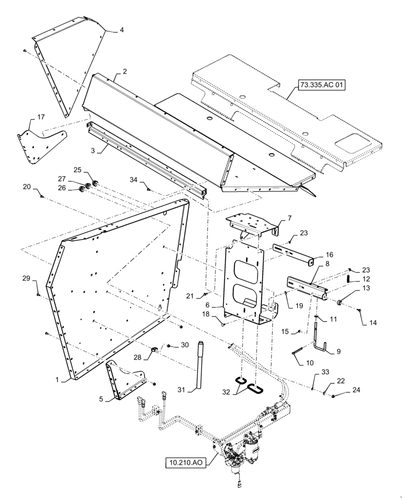 Схема запчастей Case IH 6140 - (73.230.AQ[02]) - REAR HOOD BOX ASSY, LH (73) - RESIDUE HANDLING