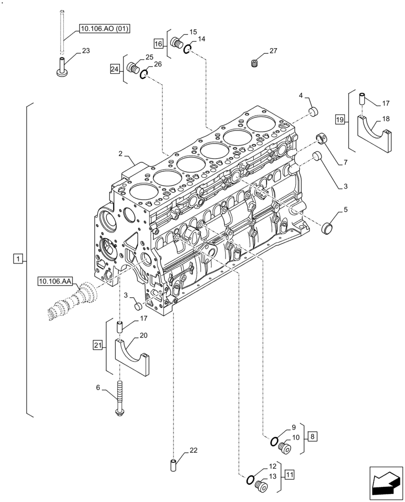 Схема запчастей Case IH F4HFE613G B004 - (10.001.AB[01]) - CRANKCASE (10) - ENGINE